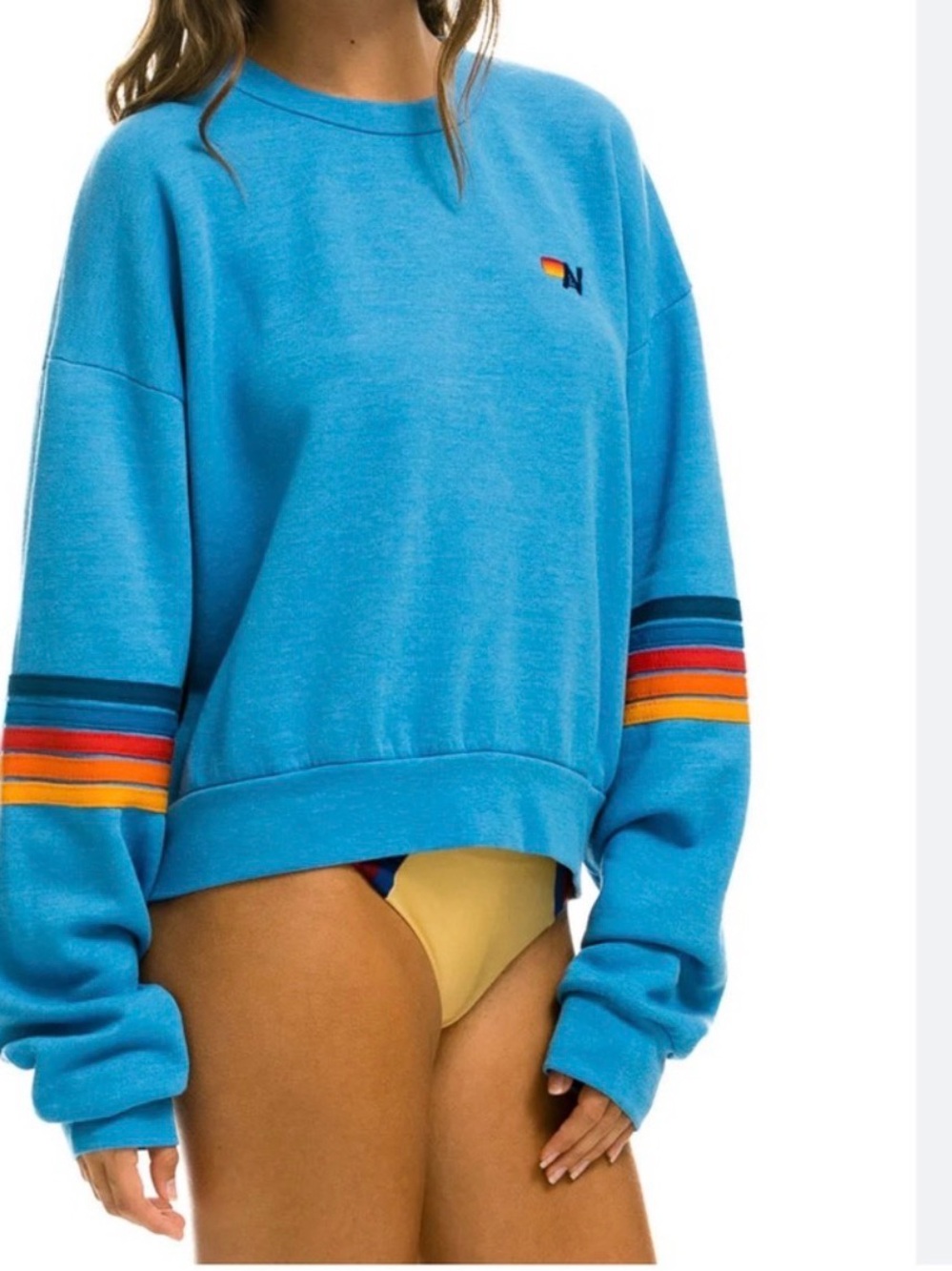 Aviator Nation Rainbow Stitch Sleeve Crew Relaxed Sweatshirt - Picture 4 of 11